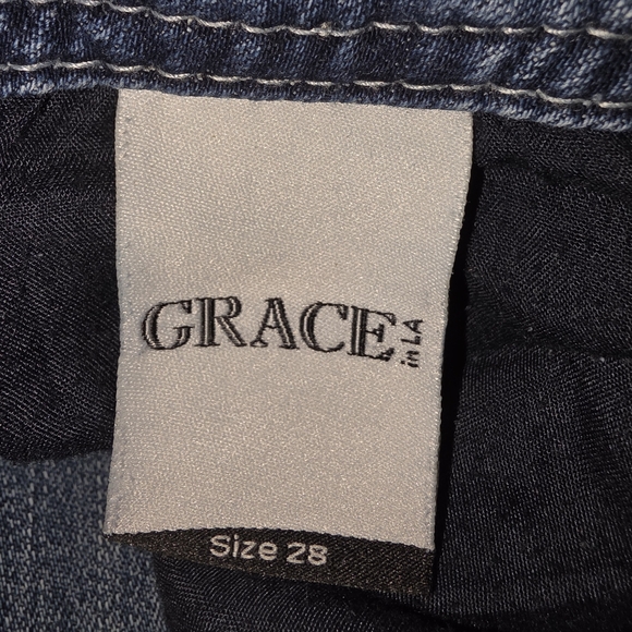 Grace in LA Embroidered Bling Straight Leg Jeans Size 28 Rhinestones Western - Picture 6 of 8